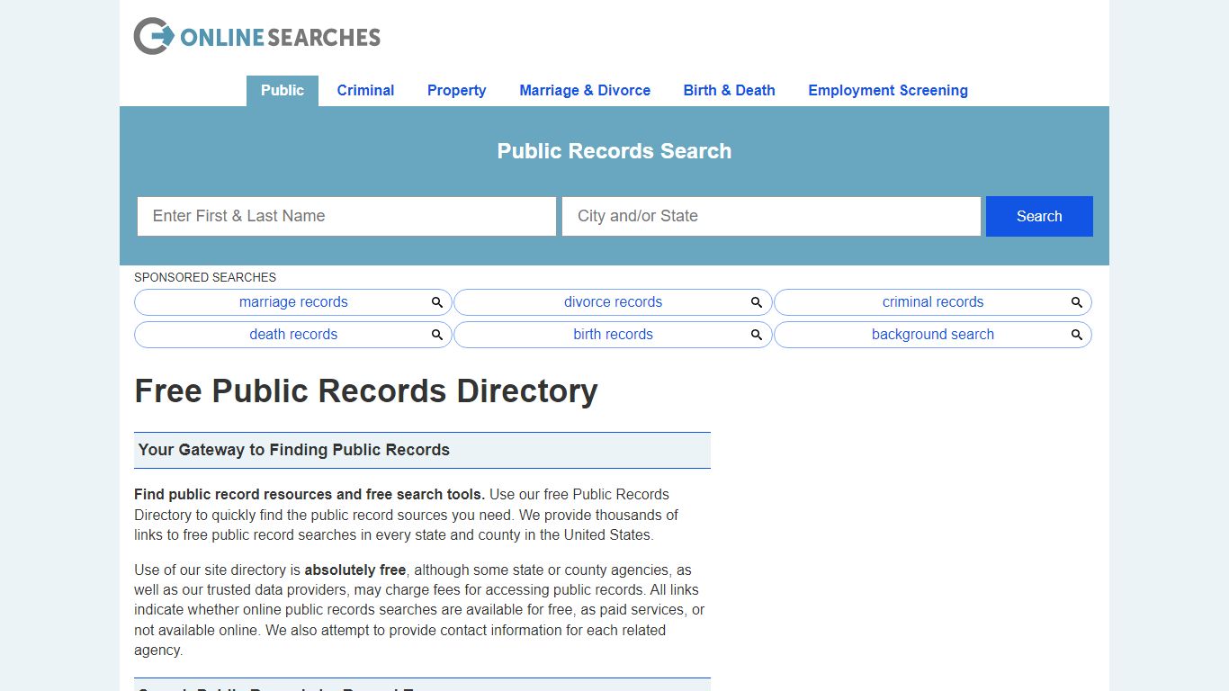 Free Public Records Directory | OnlineSearches.com